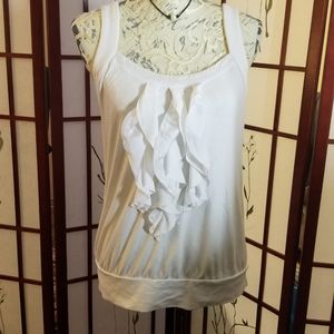WHBM Ruffled White Tank Top - Size Medium